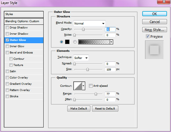 The Layer Style window in Photoshop CS5, with various settings.